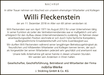 Traueranzeige von Willi Fleckenstein von Neue Westfälische