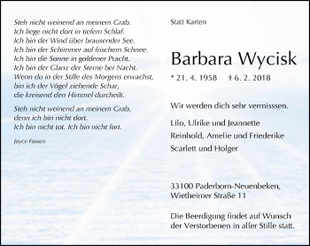 Traueranzeige von Barbara Wycisk von Neue Westfälische