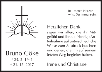 Traueranzeige von Bruno Göke von Neue Westfälische