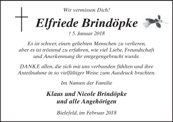 Traueranzeige von Elfriede Brindöpke von Neue Westfälische