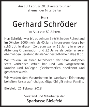 Traueranzeige von Gerhard Schröder von Neue Westfälische