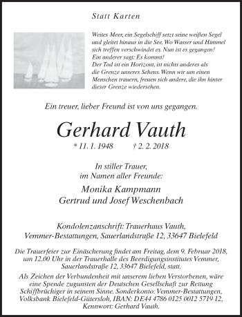 Traueranzeige von Gerhard Vauth von Neue Westfälische