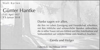 Traueranzeige von Günter Hantke von Neue Westfälische