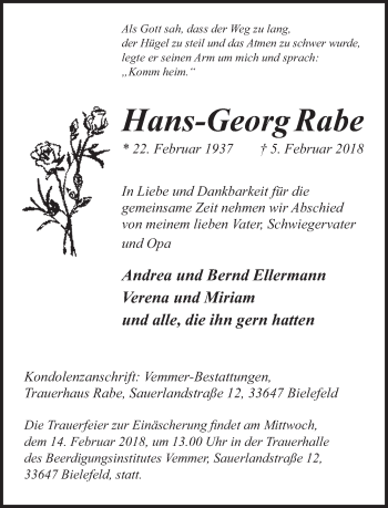 Traueranzeige von Hans-Georg Rabe von Neue Westfälische