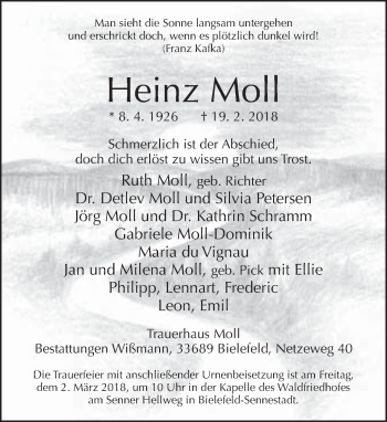Traueranzeige von Heinz Moll von Neue Westfälische