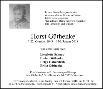 Traueranzeige von Horst Güthenke