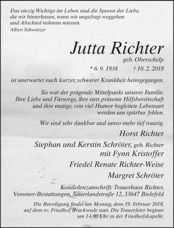 Traueranzeige von Jutta Richter von Neue Westfälische