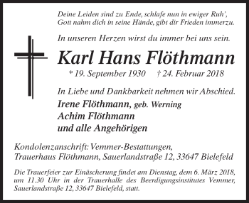 Traueranzeige von Karl Hans Flöthmann von Neue Westfälische
