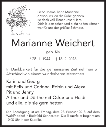 Traueranzeige von Marianne Weichert von Neue Westfälische