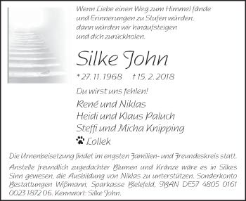 Traueranzeige von Silke John von Neue Westfälische