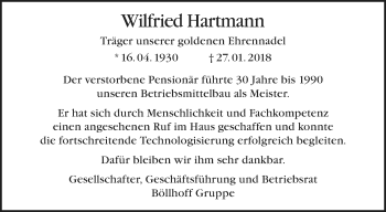Traueranzeige von Wilfried Hartmann von Neue Westfälische