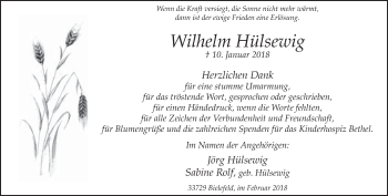 Traueranzeige von Wilhelm Hülsewig