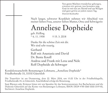 Traueranzeige von Anneliese Dopheide von Neue Westfälische