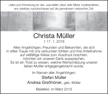 Traueranzeige von Christa Müller
