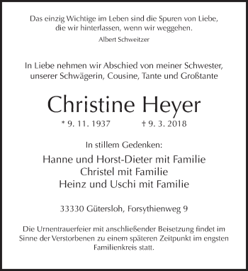 Traueranzeige von Christine Heyer von Neue Westfälische