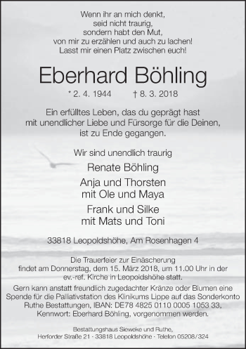 Traueranzeige von Eberhard Böhling
