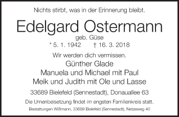 Traueranzeige von Edelgard Ostermann von Neue Westfälische