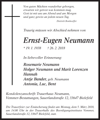 Traueranzeige von Ernst-Eugen Neumann von Neue Westfälische