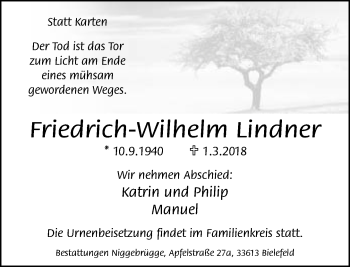 Traueranzeige von Friedrich-Wilhelm Lindner