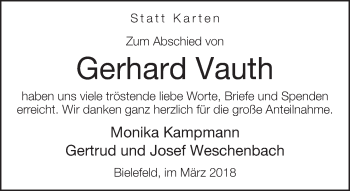 Traueranzeige von Gerhard Vauth von Neue Westfälische