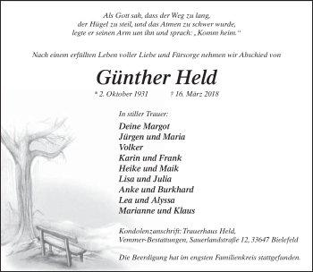 Traueranzeige von Günther Held von Neue Westfälische