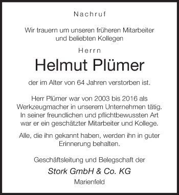 Traueranzeige von Helmut Plümer von Neue Westfälische