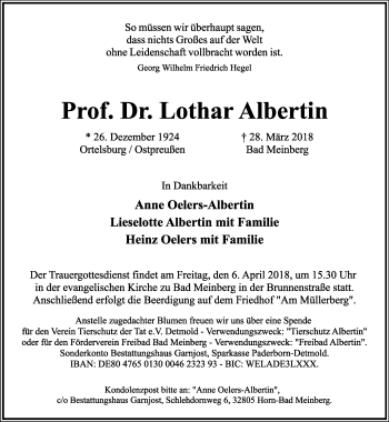 Traueranzeige von Lothar Albertin von Neue Westfälische