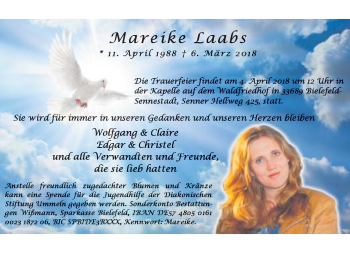 Traueranzeige von Mareike Laabs von Neue Westfälische