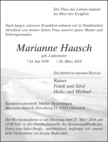 Traueranzeige von Marianne Haasch von Neue Westfälische