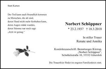 Traueranzeige von Norbert Schöppner