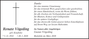 Traueranzeige von Renate Vögeding von Neue Westfälische
