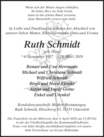 Traueranzeige von Ruth Schmidt von Neue Westfälische