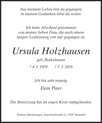 Traueranzeige von Ursula Holzhausen von Neue Westfälische
