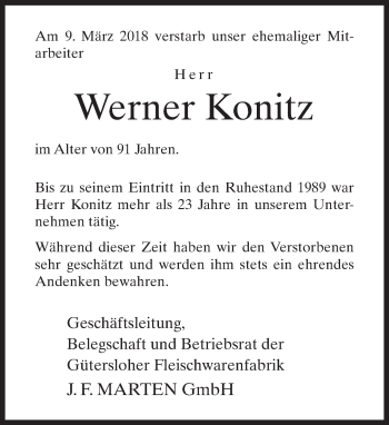Traueranzeige von Werner Konitz von Neue Westfälische