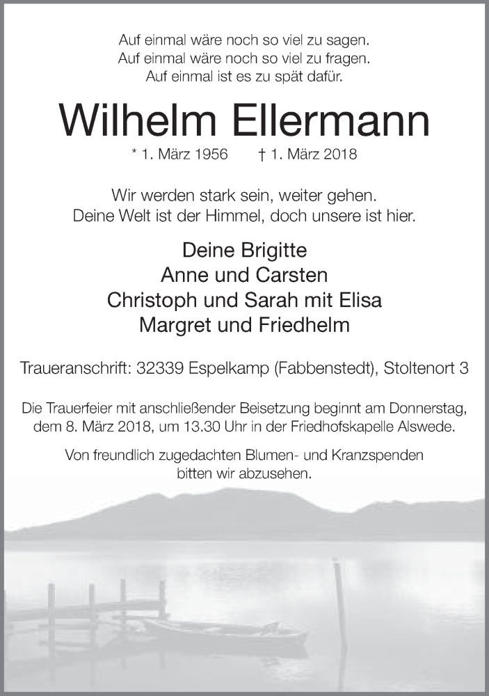  Traueranzeige für Wilhelm Ellermann vom 05.03.2018 aus Neue Westfälische