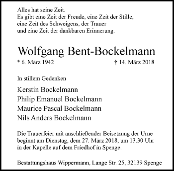 Traueranzeige von Wolfgang Bent-Bockelmann von Neue Westfälische