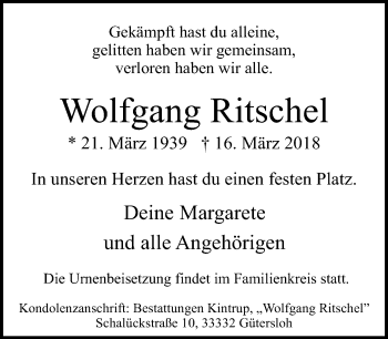 Traueranzeige von Wolfgang Ritschel
