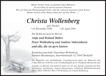 Traueranzeige von Christa Wollenberg von Neue Westfälische