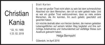 Traueranzeige von Christian Kania von Neue Westfälische