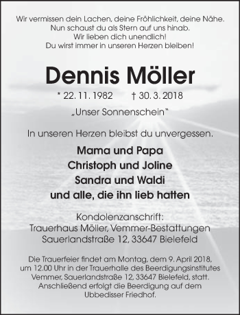 Traueranzeige von Dennis Möller von Neue Westfälische