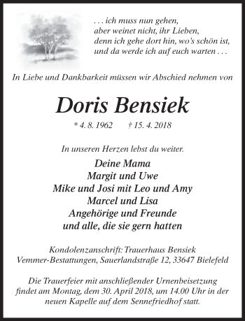 Traueranzeige von Doris Bensiek von Neue Westfälische