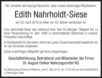 Traueranzeige von Edith Nahrholdt-Siese von Neue Westfälische