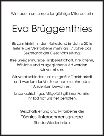 Traueranzeige von Eva Brüggenthies