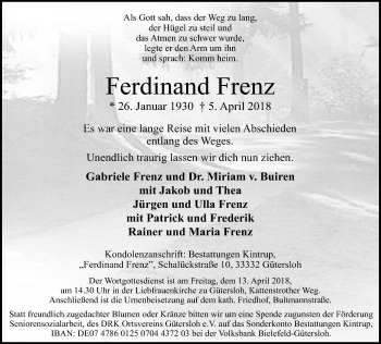 Traueranzeige von Ferdinand Frenz