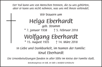 Traueranzeige von Helga und Wolfgang Eberhardt von Neue Westfälische