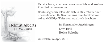 Traueranzeige von Helmut Alberts von Neue Westfälische