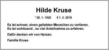 Traueranzeige von Hilde Kruse von Neue Westfälische