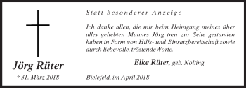 Traueranzeige von Jörg Rüter von Neue Westfälische