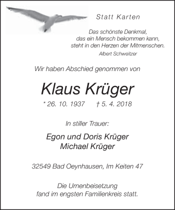 Traueranzeige von Klaus Krüger