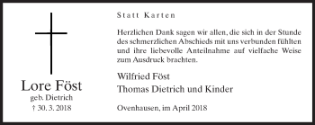 Traueranzeige von Lore Föst von Neue Westfälische
